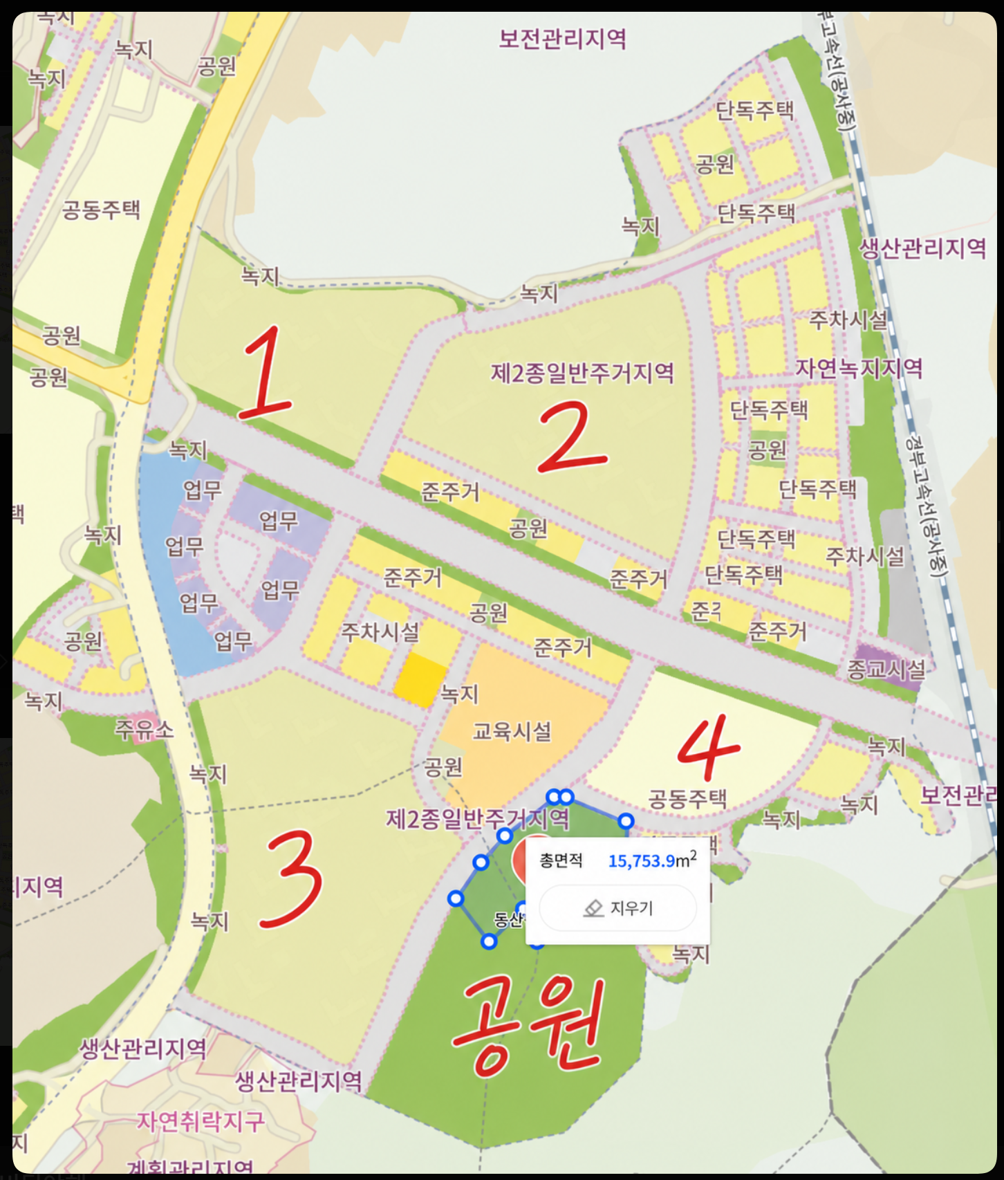 사업지 전체 위치와 후보 공원